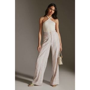 New Anthropologie Maeve Casual Wide-Leg Pants $148 SIZE 6 Ivory & Pink METALLIC